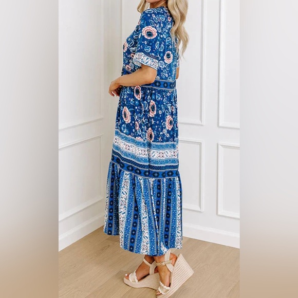 Sunday Blue and Pink Patterned Maxi Dress Size Large - Picture 3 of 15